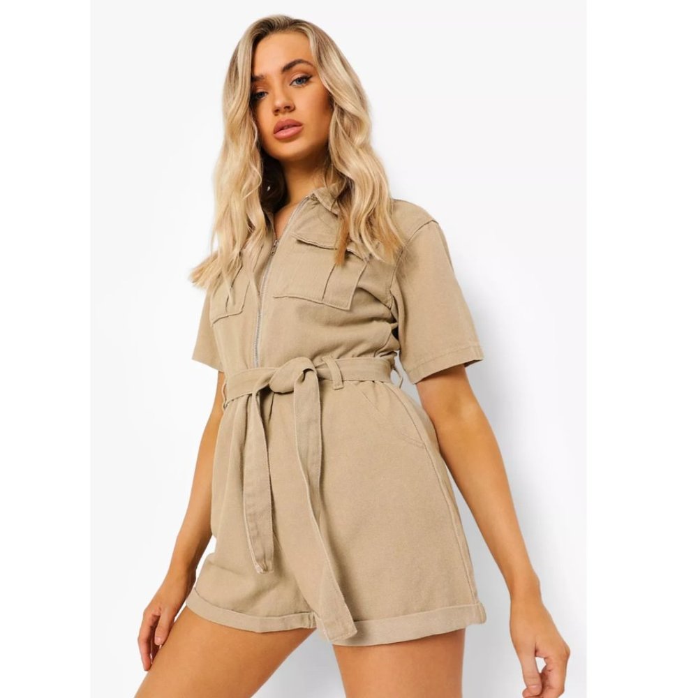 Belted Denim Utility Romper